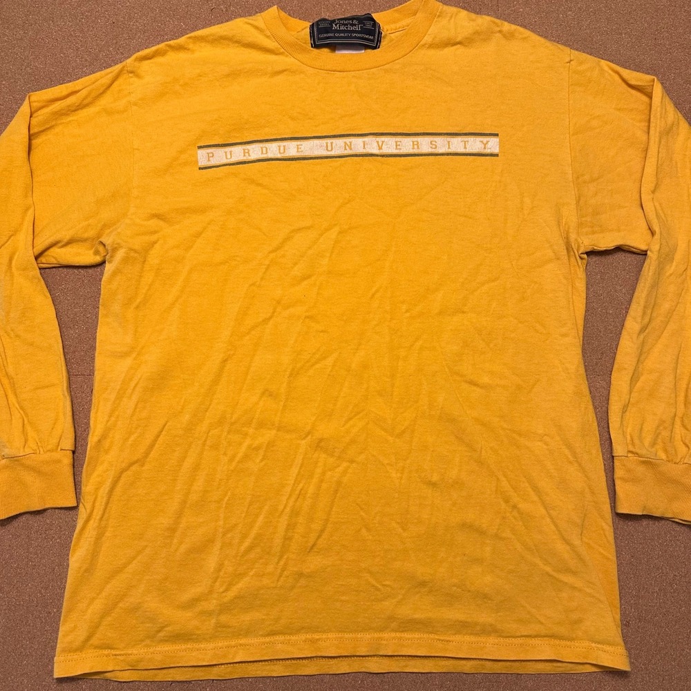 Jones & Mitchell T-Shirt Mens L Yellow Purdue University Long Sleeve Vintage USA